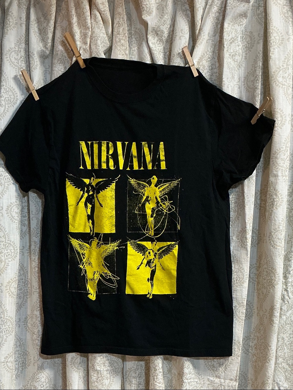 NIRVANA Black Short Sleeve Tee with Yellow Graphic
